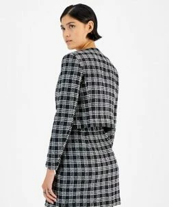 Alternative view of Bar III Women's Plaid Tweed Open-Front Cropped Jacket, Created For Macy's