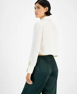Alternative view of Bar III Women's Cropped Button-Front Long-Sleeve Blouse, Created For Macy's