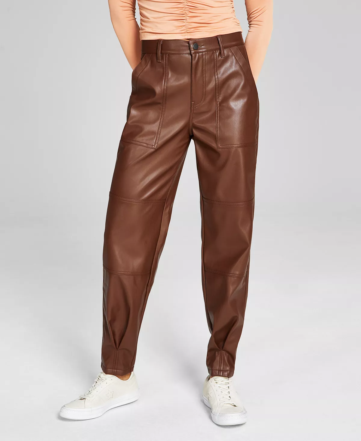 And Now This Women's Tapered Faux-Leather Utility Pants 1 And Now This Women's Tapered Faux-Leather Utility Pants