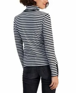 Alternative view of Style & Co Women's Striped Ribbed Turtleneck Top, Created For Macy's