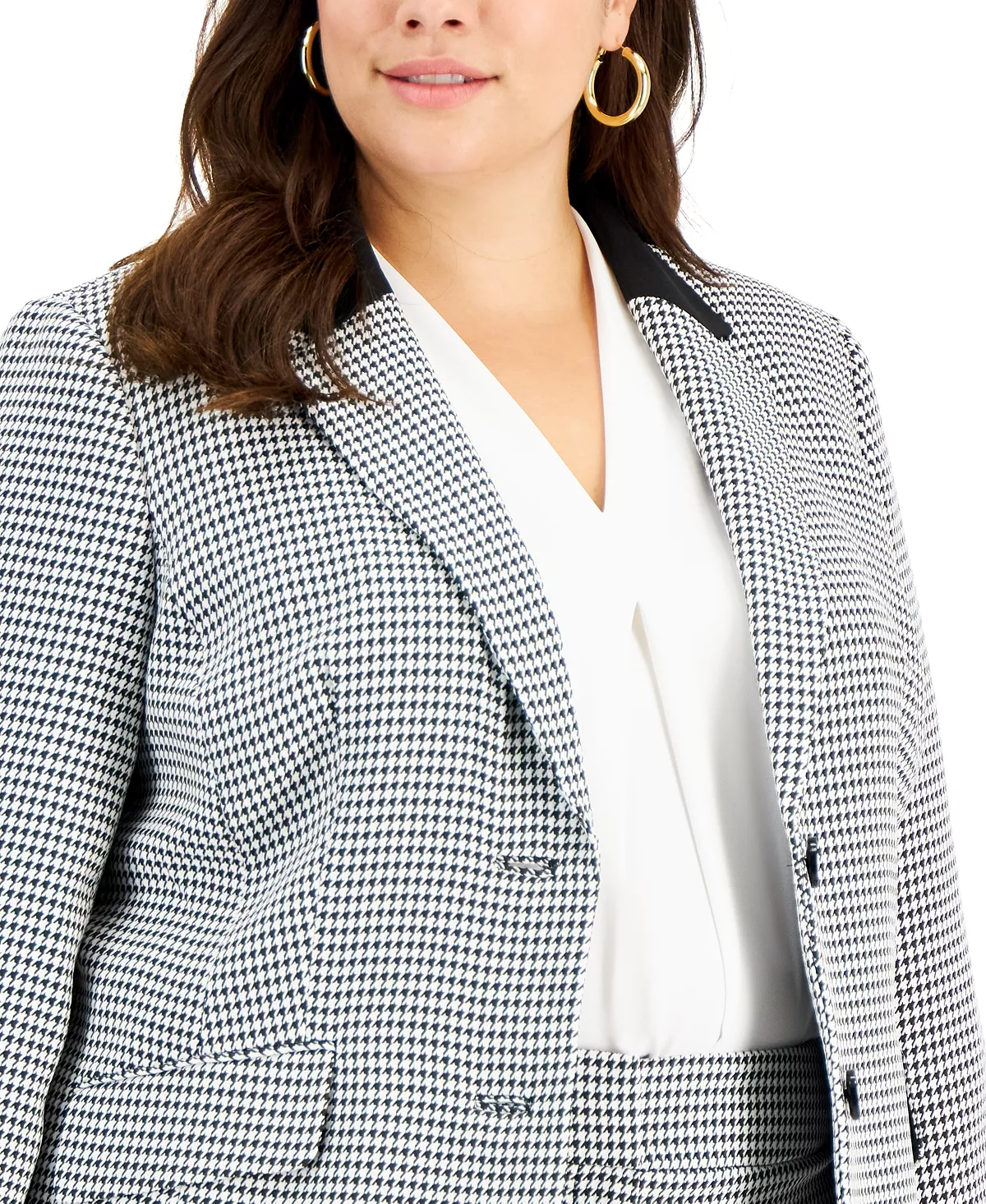 Kasper Plus Size Houndstooth Notch-Collar Button-Front Jacket 4 Kasper Plus Size Houndstooth Notch-Collar Button-Front Jacket - Image 4
