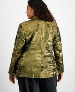 Alternative view of Bar III Plus Size Metallic Notched Collar One-Button Jacket, Created For Macy's