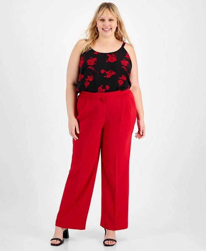 Bar III Plus Size Textured Crepe Wide-Leg Pants, Created For Macy's 1 Bar III Plus Size Textured Crepe Wide-Leg Pants, Created For Macy's