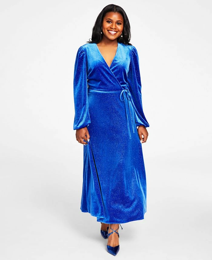 Kasper Glitter Velvet Faux-Wrap Midi Dress 1 Kasper Glitter Velvet Faux-Wrap Midi Dress