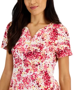 Karen Scott Women's Short-Sleeve Floral-Print Henley Top, Created For Macy's 7 Karen Scott Women's Short-Sleeve Floral-Print Henley Top, Created For Macy's -Anne Klein Sales Store 22346018 fpx