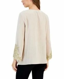 Alternative view of JM Collection Women's Embroidered V-Neck 3/4-Sleeve Top, Created For Macy's