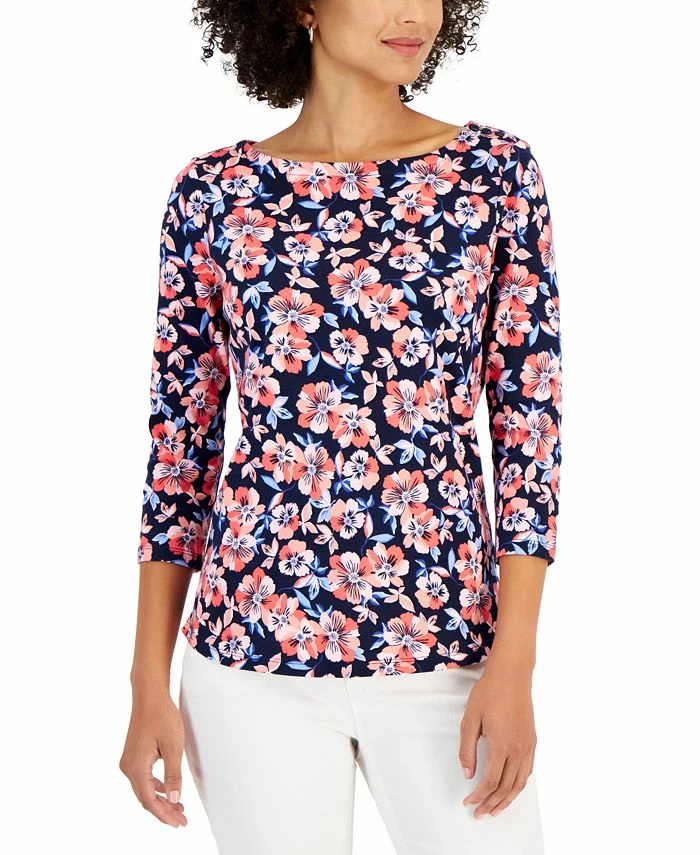 Charter Club Women's Cotton Floral-Print Boat-Neck, Created For Macy's 1 Charter Club Women's Cotton Floral-Print Boat-Neck, Created For Macy's