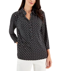 Charter Club Women's Simply Floral Polo Top, Created For Macy's