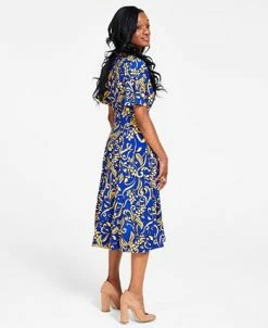 Alternative view of Kasper Printed Flutter-Sleeve Belted Dress