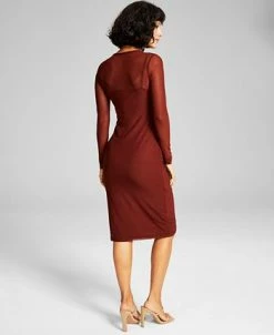 Alternative view of And Now This Women's Mesh Slip-Lined Long Sleeve Midi Dress