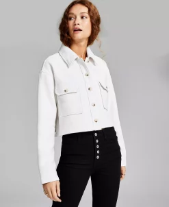 And Now This Women's Textured Button Front Cropped Shacket 7 And Now This Women's Textured Button Front Cropped Shacket -Anne Klein Sales Store 22408769 fpx