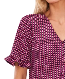 CeCe Women's Short Sleeve Button Front Blouse -Anne Klein Sales Store 22466494 fpx