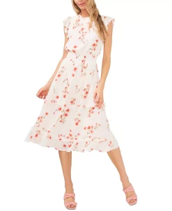 CeCe Women's Floral Print Smocked-Waist Midi Dress 6 CeCe Women's Floral Print Smocked-Waist Midi Dress -Anne Klein Sales Store 22468026 fpx