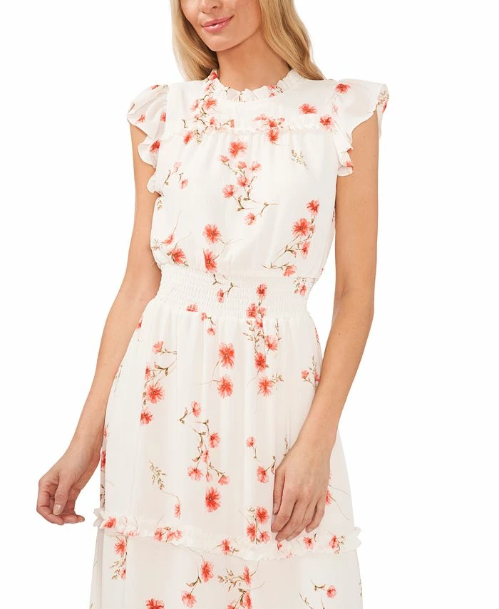 CeCe Women's Floral Print Smocked-Waist Midi Dress 1 CeCe Women's Floral Print Smocked-Waist Midi Dress