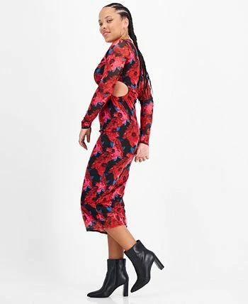 Bar III Women's Mesh-Overlay Side-Cutout Bodycon Midi Dress, Created For Macy's 3 Bar III Women's Mesh-Overlay Side-Cutout Bodycon Midi Dress, Created For Macy's - Image 3