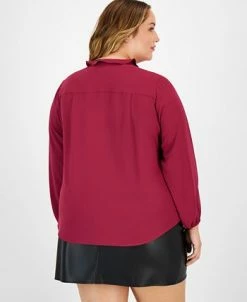 Alternative view of Bar III Plus Size Ruffled Split-Neck Blouse, Created For Macy's