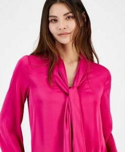 Alternative view of Bar III Women's Bow-Tie Long-Sleeve Blouse, Created For Macy's