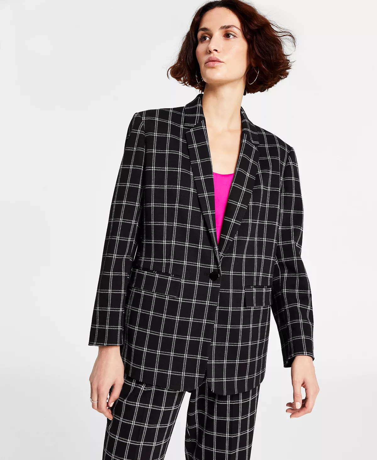 Bar III Women's Plaid Long-Sleeve Single-Button Boyfriend Blazer, Created For Macy's 3 Bar III Women's Plaid Long-Sleeve Single-Button Boyfriend Blazer, Created For Macy's - Image 3