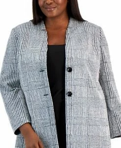Kasper Plus Size Houndstooth-Plaid Two-Button Longline Blazer 7 Kasper Plus Size Houndstooth-Plaid Two-Button Longline Blazer -Anne Klein Sales Store 22567616 fpx