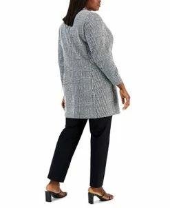 Kasper Plus Size Houndstooth-Plaid Two-Button Longline Blazer 6 Kasper Plus Size Houndstooth-Plaid Two-Button Longline Blazer -Anne Klein Sales Store 22567617 fpx