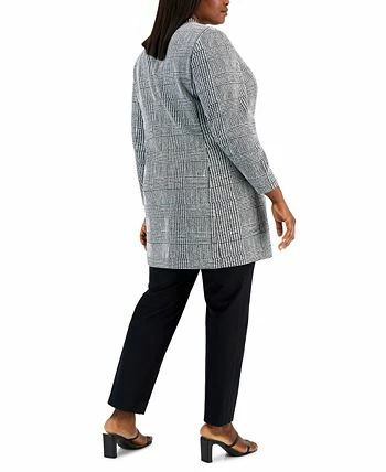 Kasper Plus Size Houndstooth-Plaid Two-Button Longline Blazer 2 Kasper Plus Size Houndstooth-Plaid Two-Button Longline Blazer - Image 2