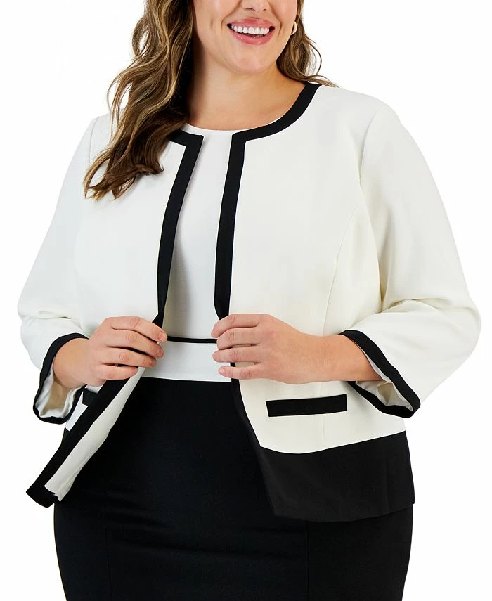 Kasper Plus Size Contrast-Trim Collarless Jacket 1 Kasper Plus Size Contrast-Trim Collarless Jacket