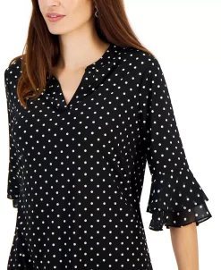 Kasper Women's Split-Neck Polka-Dot Flutter Sleeve Top -Anne Klein Sales Store 22573564 fpx