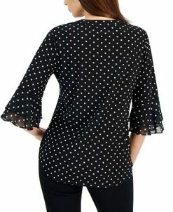 Alternative view of Kasper Women's Split-Neck Polka-Dot Flutter Sleeve Top