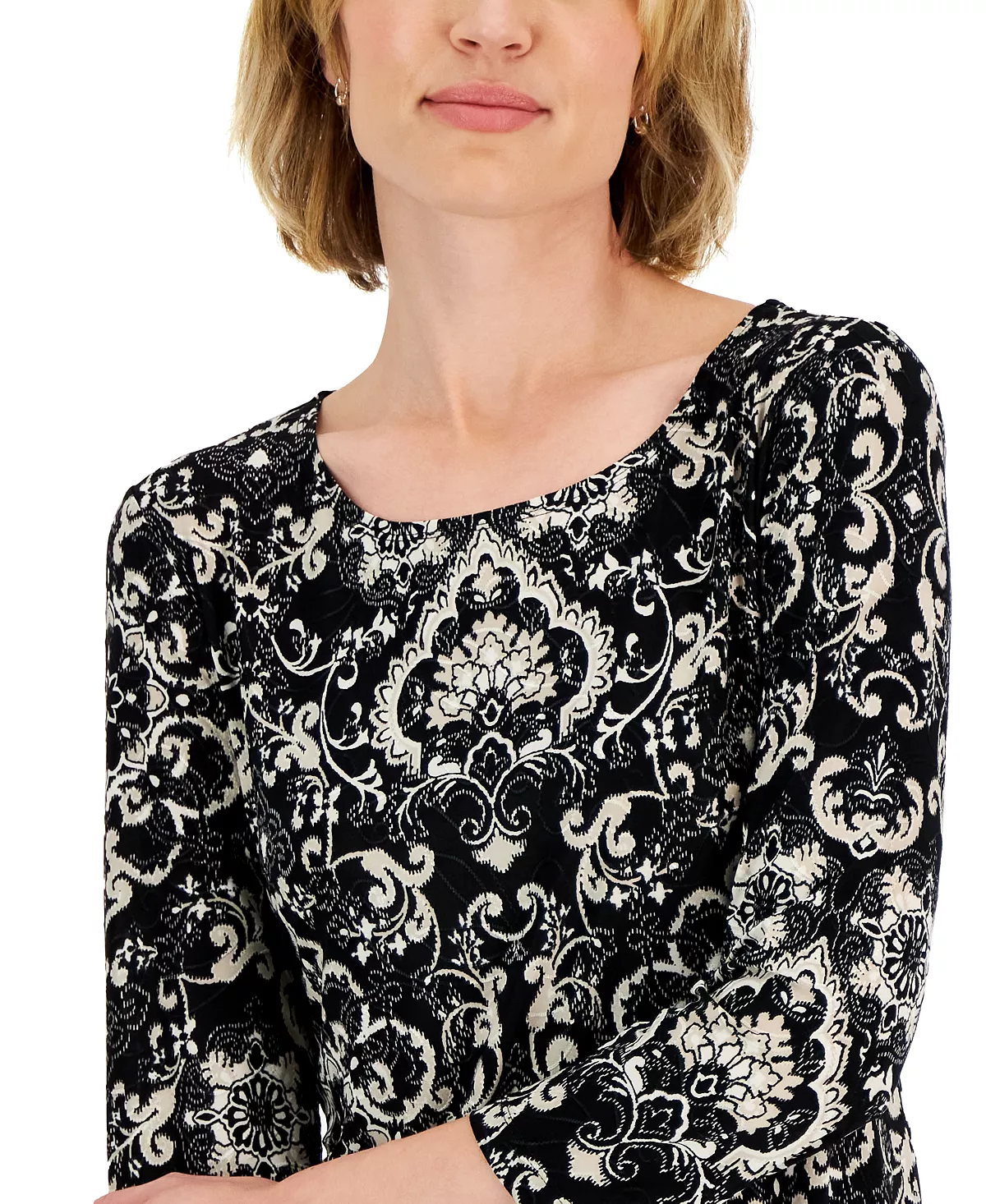 JM Collection Women's Elegant Chapel Jacquard Top, Created For Macy's 3 JM Collection Women's Elegant Chapel Jacquard Top, Created For Macy's - Image 3