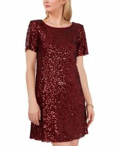 Vince Camuto Women's Sequined Round-Neck Short-Sleeve Dress -Anne Klein Sales Store 22599683 fpx