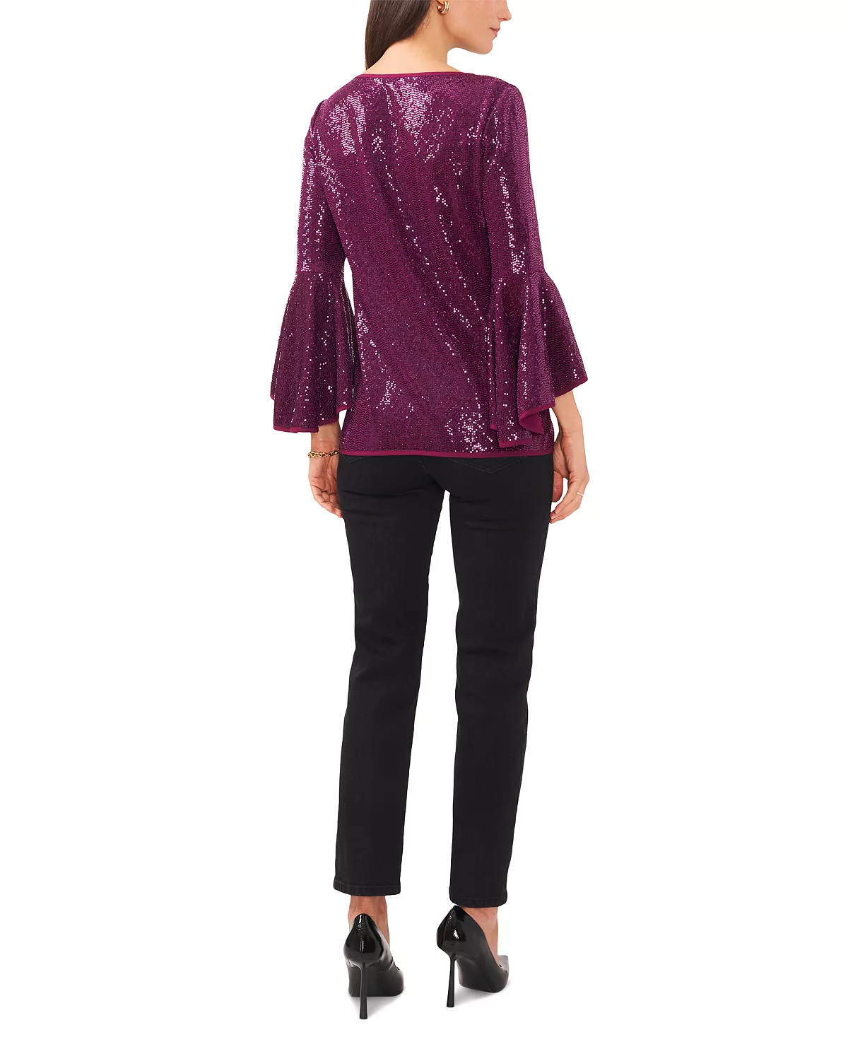 Vince Camuto Metallic Knit Flutter Sleeve Top 4 Vince Camuto Metallic Knit Flutter Sleeve Top - Image 4