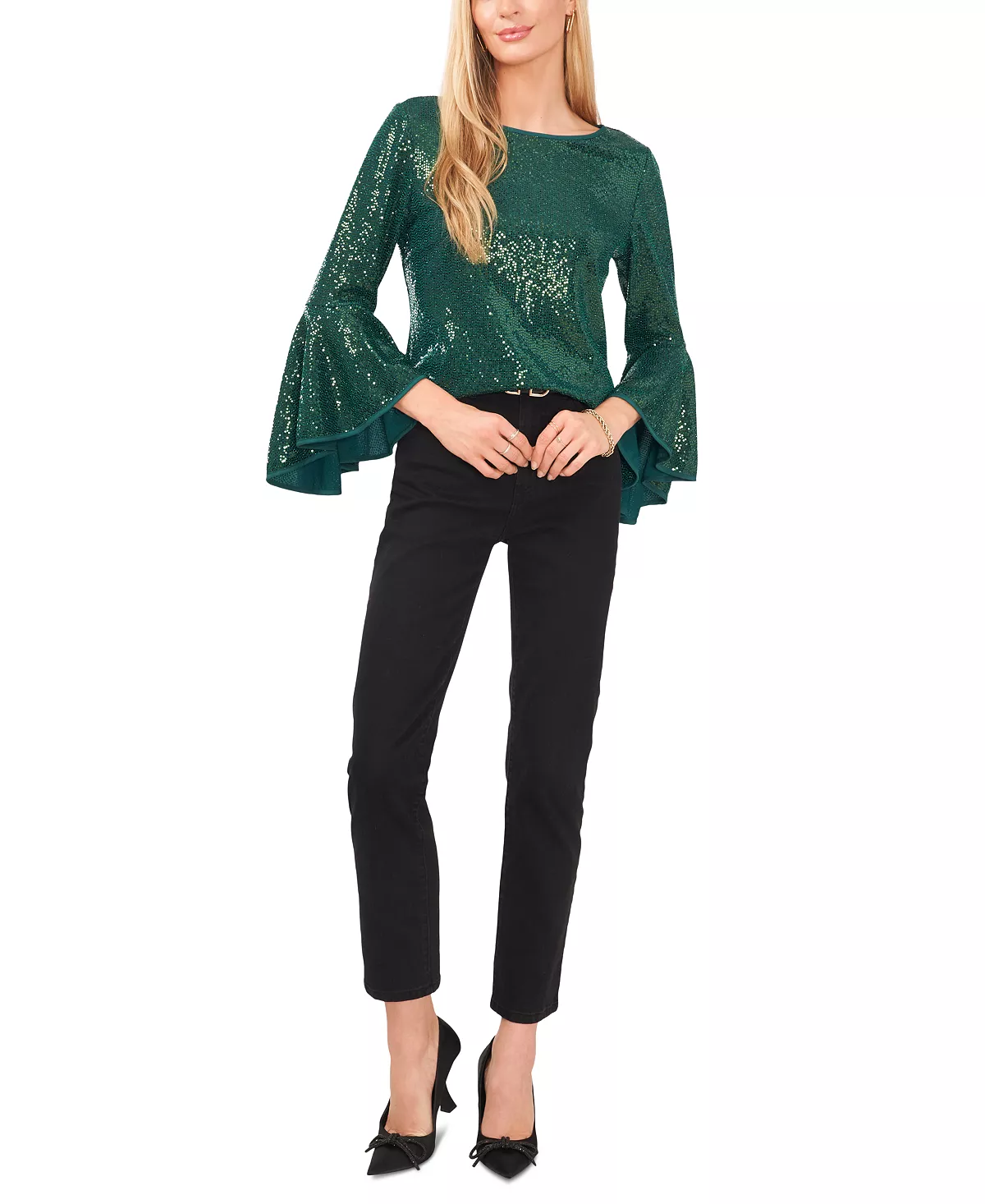 Vince Camuto Metallic Knit Flutter Sleeve Top 6 Vince Camuto Metallic Knit Flutter Sleeve Top - Image 6