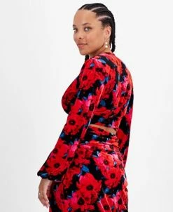 Alternative view of Bar III Women's Floral-Print Cropped Velvet Top, Created For Macy's