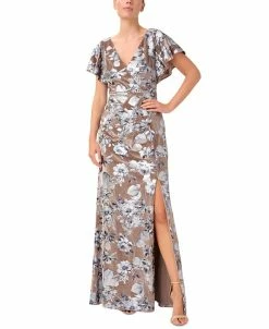 Adrianna Papell Women's Burnout Velvet Side-Slit Gown