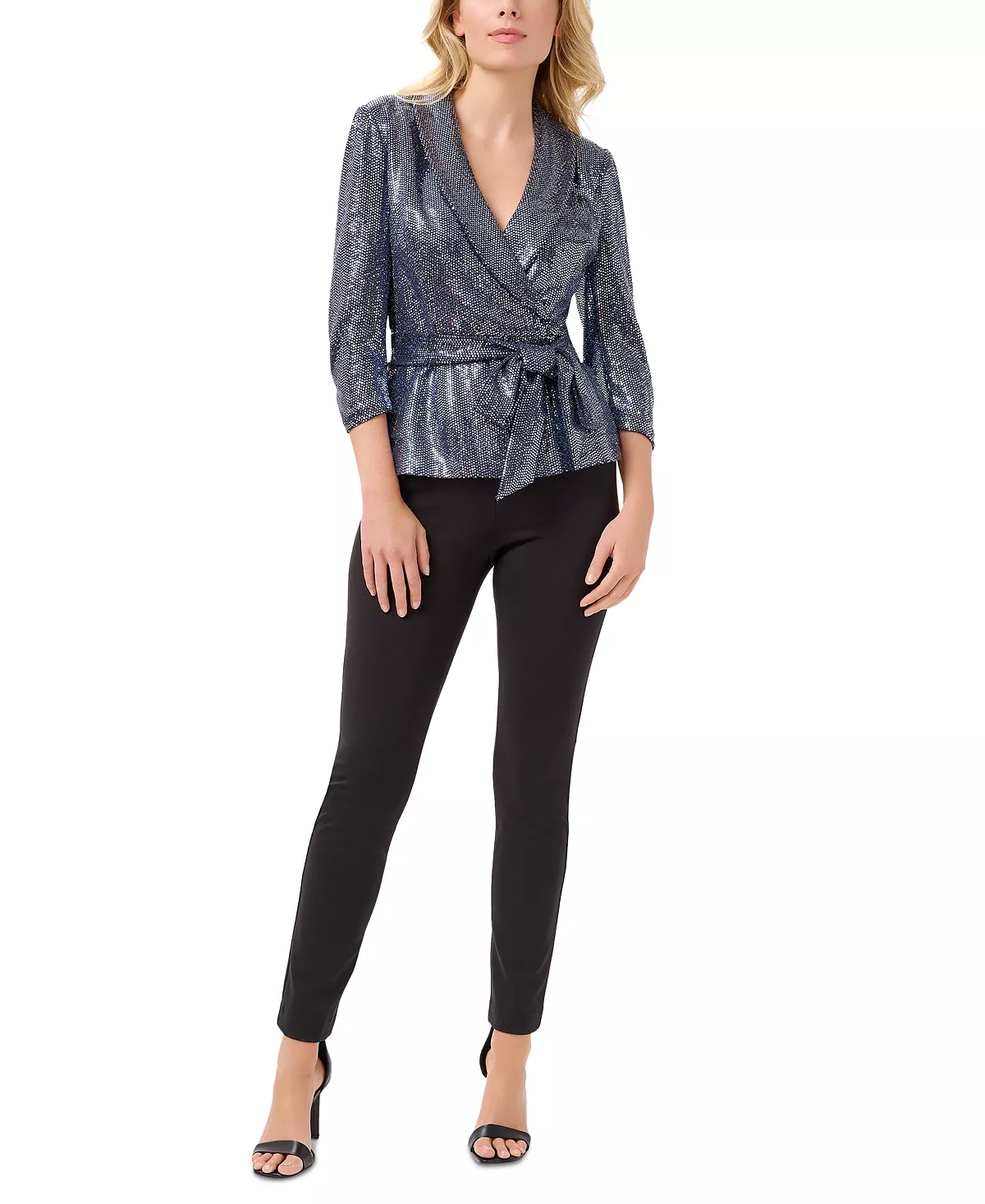 Adrianna Papell Women's Metallic Knit Wrap Top 3 Adrianna Papell Women's Metallic Knit Wrap Top - Image 3