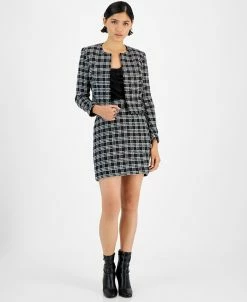 Anne Klein Sales Store 13 Bar III Women's Plaid Tweed Jacket, Embellished Camisole Top & Plaid Tweed Pencil Skirt, Created For Macy's