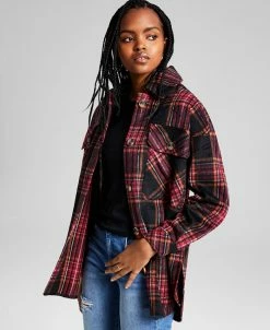 And Now This Women's Oversized Plaid-Print Long-Sleeve Shacket