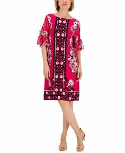 JM Collection Women's Global Bloom Ruffle-Sleeve Dress, Created For Macy's