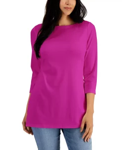 Karen Scott Boat-Neck 3/4-Sleeve Top, Created For Macy's 17 Karen Scott Boat-Neck 3/4-Sleeve Top, Created For Macy's -Anne Klein Sales Store 22721870 fpx