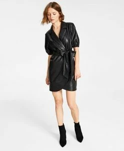 Bar III Women's Faux-Leather Faux-Wrap Dress, Created For Macy's 13 Bar III Women's Faux-Leather Faux-Wrap Dress, Created For Macy's -Anne Klein Sales Store 22723281 fpx