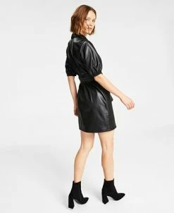 Alternative view of Bar III Women's Faux-Leather Faux-Wrap Dress, Created For Macy's