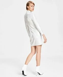 Alternative view of Bar III Women's Metallic Mock-Turtleneck Sheath Dress, Created For Macy's