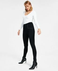 Bar III Women's Studded Waist Detail Pull-On Leggings, Created For Macy's 7 Bar III Women's Studded Waist Detail Pull-On Leggings, Created For Macy's -Anne Klein Sales Store 22724791 fpx
