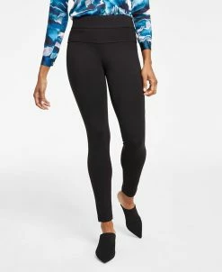 Anne Klein Women's Compression High-Rise Seamed Waistband Leggings