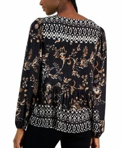 Alternative view of Style & Co Women's Printed V-Neck Peasant Top, Created For Macy's