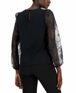 Alternative view of Anne Klein Women's Crewneck Sheer-Puff-Sleeve Top