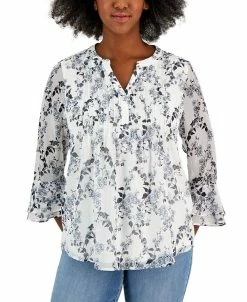 Charter Club Women's Printed Pintuck Top, Created For Macy's