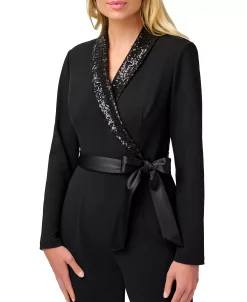 Adrianna Papell Women's Sequined-Collar Tuxedo Jumpsuit 6 Adrianna Papell Women's Sequined-Collar Tuxedo Jumpsuit -Anne Klein Sales Store 22801036 fpx