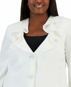 Kasper Plus Size Ruffled Collar Two-Button Blazer -Anne Klein Sales Store 22803906 fpx
