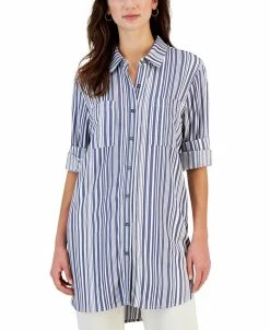 Style & Co Women's Twill Button-Up Tunic Shirt, Created For Macy's
